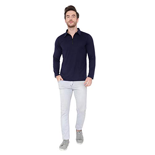 Image of Men's Cotton Blend Full Sleeve Zip Neck Polo T-Shirt (Pack of 1)