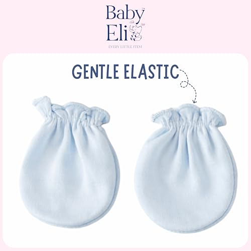 Image of Baby Eli Cotton Newborn Mittens (Picot Wrist) Set of 6 for Baby Boys & Girls 0-6 Months | Soft and Cozy Unisex Infant Gloves | Assorted Baby Hand Gloves | Adjustable Scratch Protection