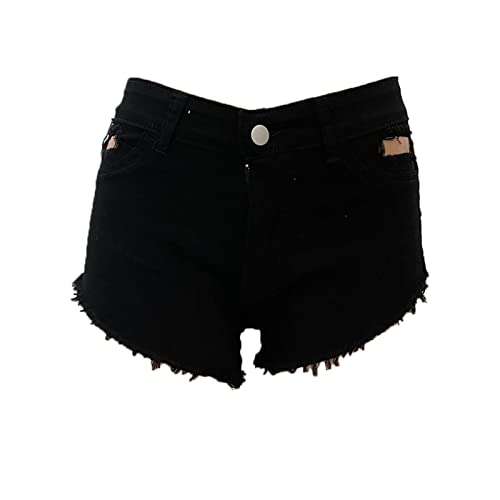 JEKE-DG Womens High Waisted Jean Shorts Frayed Raw Hem Denim Shorts Distressed Casual Summer Stretchy Shorts Jean (X-Large,Black)