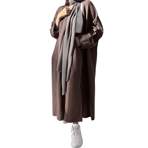 Image of Open Abayas Kimono Muslim Women Cardigan Maxi Dress and pants Set Islamic Clothing Dubai Saudi Robe