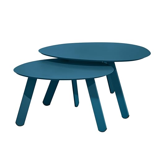 Oviala Lot de 2 Tables Basses gigognes de Jardin Bleu Pacific