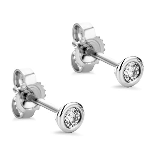 Orovi Juego de pendientes de diamante para mujer, pendientes de oro blanco de 14 quilates (585) brillantes de 0,10 ct, hechos a mano en Italia, oro, Diamante Cover
