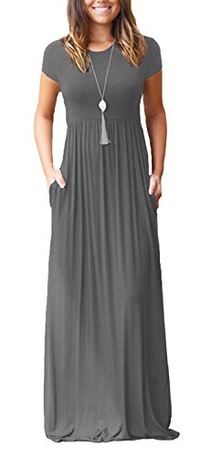 VIISHOW Women's Short Sleeve Loose Plain Maxi Dresses Casual Long Dresses with Pockets(Grey,X-Large)