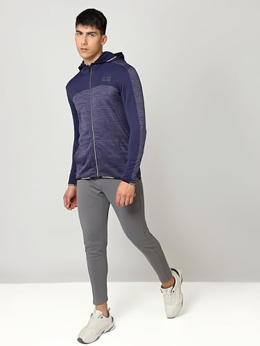 Image of TECHNOSPORT Men's Self Design Hooded Slim Fit Fleece Jacket