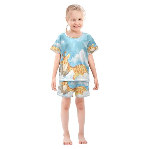 senya Short Sleeve Pajamas Sets Summer Cotton Sleepwear Giraffe Sleeping in Clouds3