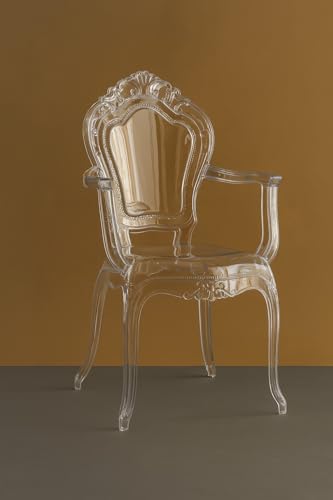 Biscottini Sillas de policarbonato transparente – Silla de cocina o salón 53 x 49 x 97,5 cm – Sillones barrocos para comedor o dormitorio – Sillón de plástico de exterior moderno para bodas y