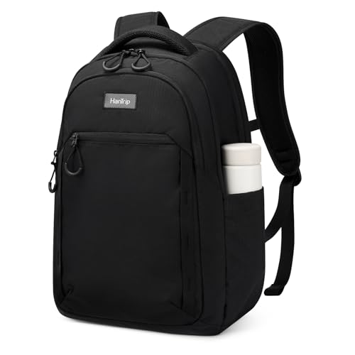 Image of HanTrip Travel Laptop Backpack for Women Men, 18 Inch Large Work Backpack for Commuter College School Book Bags, Water Resistant Backpack with Luggage Strap Water Bottle Pocket Chest Strap, Black