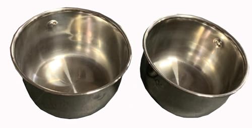 Two of 4-Inch No Rust Stainless Feeder Seed Water Food Replacement Cups for Bird Parrot Cage