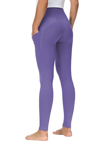 Image of THE GYM PEOPLE Thick High Waist Yoga Pants with Pockets, Tummy Control Workout Running Yoga Leggings for Women