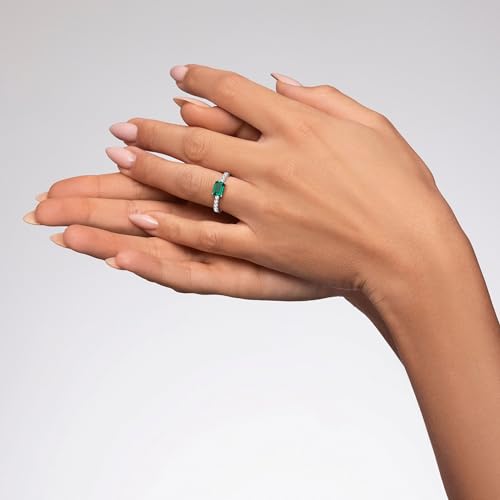 18K White Gold Plated Silver Ring With 1.75 Carat Total Weight Lab Grown Sapphire/Lab Grown Emerald/Lab Grown Ruby, Ring For Women, Gift For Her Jewelry For Women Comes With Gift Box - Size 44