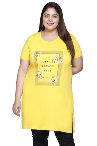 Image of In Love Women's Printed Cotton Plus Size Longline T-Shirt with Pockets | Cotton fabric - soft longline T-shirt with easy plus-size fit