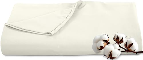 Image of Royale Linens 300 Thread Count 100% Long Staple Combed Cotton - Super Soft -Top Sheet - TwinXL Flat Sheet Sold Separately - Breathable, Cool & Crisp Percale Flat Sheet Only (Twin XL, Ivory)