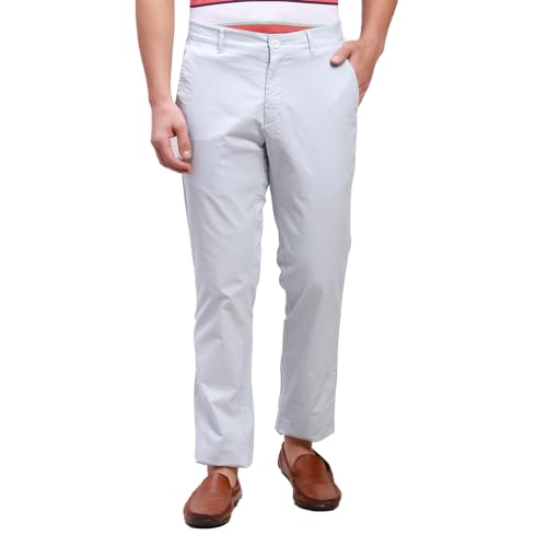 Image of Colorplus Men's Cotton Blend Solid Piece Dyed Pattern Contemporary Fit Flat Front Casual Trouser