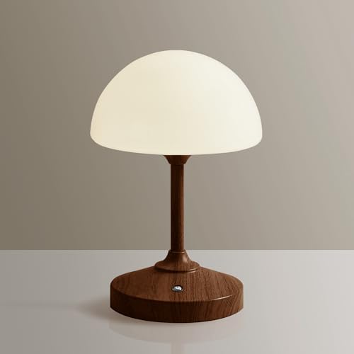 Image of Dawnwake Mushroom Lamp Cordless Lamp Table Lamp,Outdoor Waterproof Shower Lamps,5000mAh Rechargeble Battery Operated Dimmable Touch Desk Lamps,LED Night Light for Bathroom Patio Camping Outdoor /Walnut