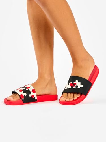 Dedoles Badeschuhe & Hausschuhe Damen Herren & Kinder Badesandalen lustige Designs Bücher Kaffee Party Pizza Fuchs Bär Lama Wolken Geschenk, Farbe: Herz-Puzzle, Gr.: 38 EU 2