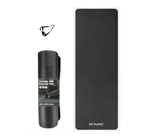 ab buddy Non Slip 15mm Thick (180 x 80cm) Large Extra Wide Exercise Mat, Yoga, Aerobic, Pilates Mat. For Gym or Home Gym. Includes Carry Strap. Dark Grey.