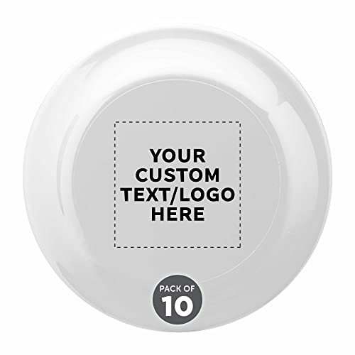 DISCOUNT PROMOS Custom Frisbees 9.25 inch. Set of 10, Personalized Bulk Pack - Fun Outdoor Games for Adults and Family - White