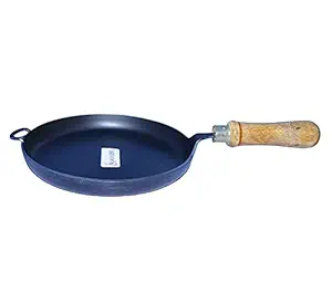 MYNAKSHA Iron Iron Pan |Fish Fry Pan | Iron Skillet | omlet Pan | Wooden pan | tawa | Frying pan| with Wooden Handle (Midium)