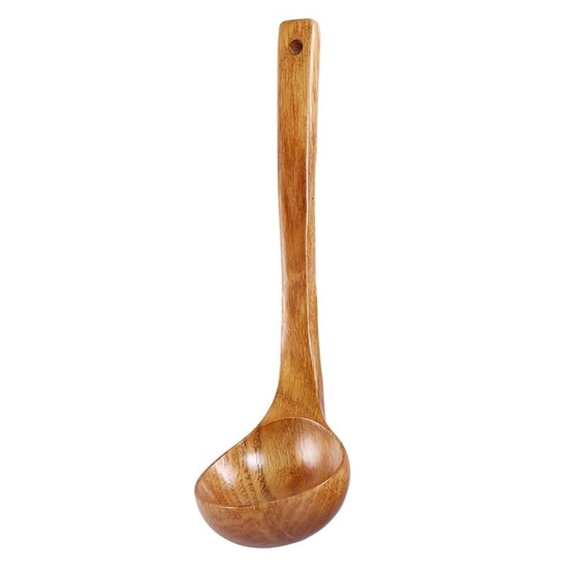 Concha de Sopa em Madeira Natural, Utensílio de Cozinha Artesanal, 30 cm