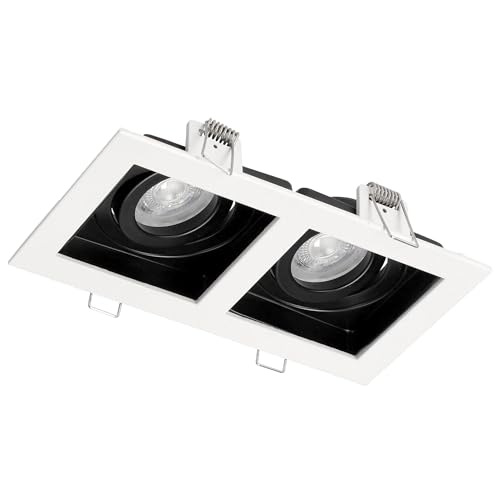 EDO Spot Encastrable Orientable Double RUTEN 2 White/Black Carré, Spot Encastré de Plafond Blanc-Noir – L180×100×40 mm, Luminaire de Plafond en Aluminium...