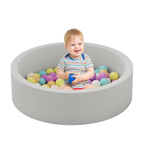 hoopyosms Piscina de bolas de espuma para crianças, piscina redonda macia para crianças, piscina de bolas para bebés, espuma viscoelástico para conjunto interior suave (sem bolas incluídas), cinzento