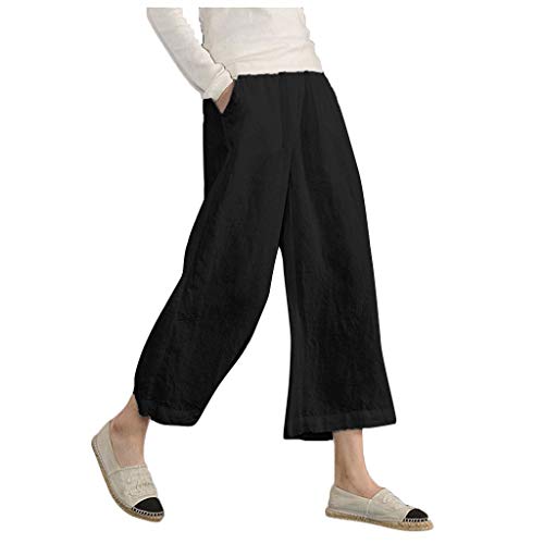 TUDUZ Pantalones Mujer Algodón Y Lino Pantalones Cintura Elástica Informal Suelto Leggings (Negro, XXXL)
