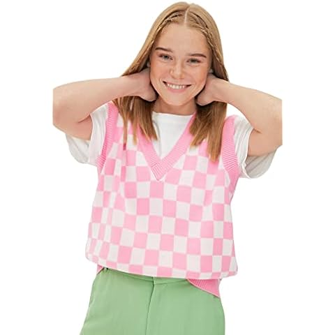 Chaleco de suéter a cuadros con cuello de Trendyol Cover