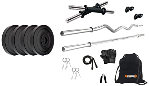 Image of Kore PVC 40 Kg Home Gym Set with One 3 Ft Curl + One 3 Ft Plain Rod and One Pair Dumbbell Rods with Gym Accessories