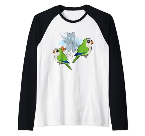 Brooklyn Monk Parakeets Cute Cartoon Birds in New York Raglan Baseball Tee