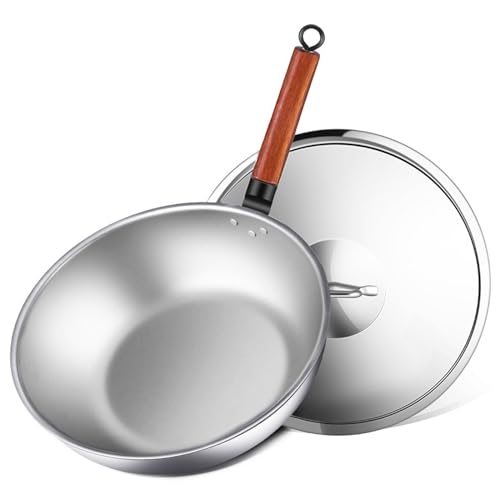 Wok antiadherente de cerámica y titanio con tapa, 12.5 pulgadas