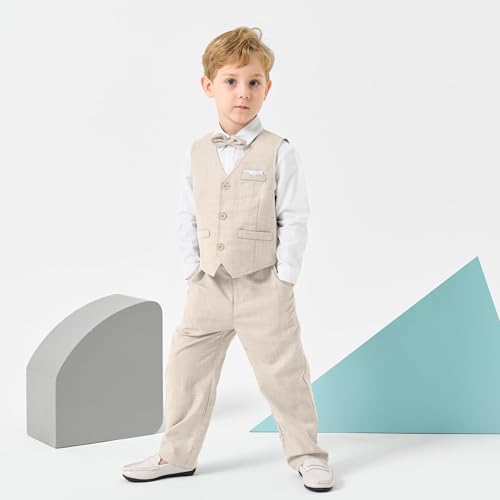 Image of Volunboy Baby Boys Formal Wedding Ring Bearer Outfits Toddler Gentleman Bowtie Vest Guest Suits Dress Shirt Pants Set