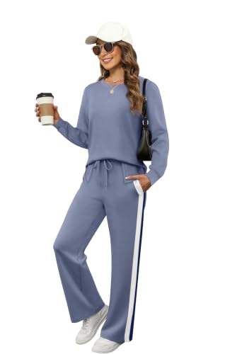 Image of OFEEFAN Women's 2 Piece Lounge Set Travel Airport Outfits Side Slit Tracksuit Wide Leg Loungewear Baggy Comfy Sweatsuit S-3XL