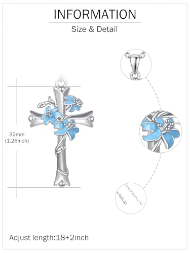 Cross Necklace Blue Lily Flower Pendant Necklace Faith Christian Jewelry Gifts for Women Wife Mom Grandma3