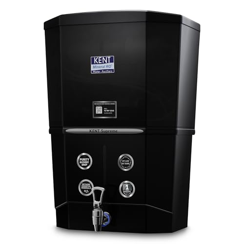 KENT Supreme RO Water Purifier | Advanced RO Tech for Sabse Shudh Paani | RO+UF+TDS Control+UV LED Tank | 8L | 20 LPH | Ideal for Borewell/Tanker/Municipal Water | Largest Service Network | Black