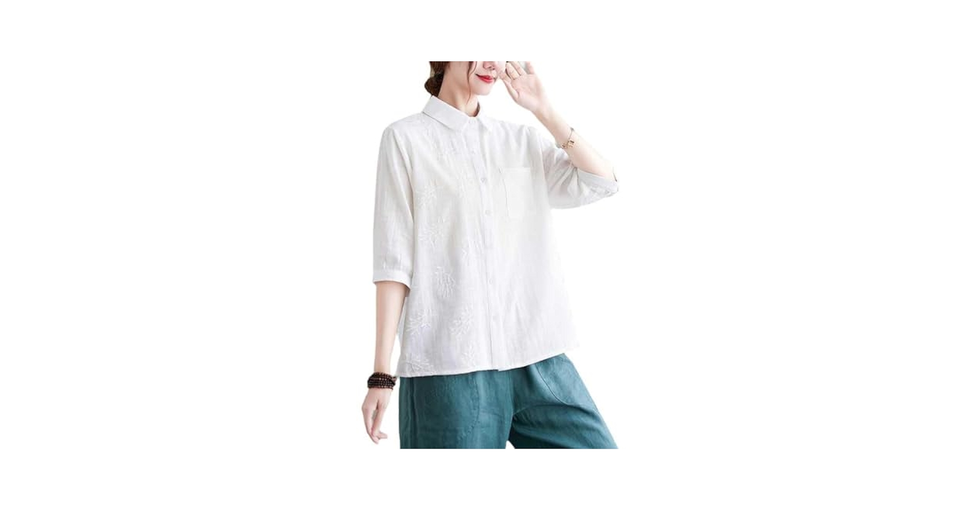 美品　ADORE LEPHIL ホワイト 半袖チュニック Fサイズ Amazon.co.jp: チュニック 半袖 夏 半袖シャツ 7分袖 シャツ