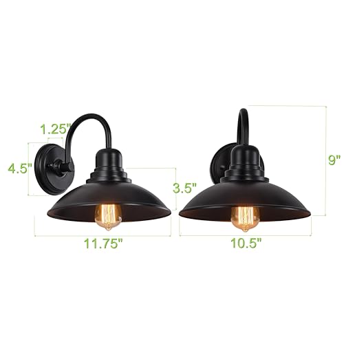 Image of GOLDHILL Textured Black Gooseneck Barn Light 2 Pack, Farmhouse Bathroom Vanity Sconce with E26 Base, Powder Coated Metal Exterior Wall Sconce for Garage Porch and Mirror Side