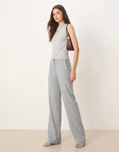 Image of KOTTY Women's Tailored Wide Leg Pinstripe Pants - High Waisted Straight Fit Work Trousers with Pockets, Elegant Office & Business Casual Wear