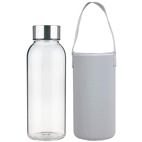 Sport Trinkflasche Glas Wasserflasche mit Neopren-Hülle und Edelstahldeckel 1500ml