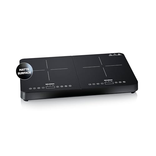 Severin Induktionskochfeld, 2 Platten, 10 Leistungsstufen, Temperaturbereich 60-240°C, Touch-Display, matte Kochplatten, weniger kratzanfällig, Glaskeramik-Kochfelder, schwarz, 3.400 W, DK 1028