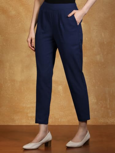 Image of Leriya Fashion Linen Loose Pants for Woman |Linen Trouser for Women | Ankle Length Straight Pant Women | Ladies Loose Pants Woman with Elastic Closure |High Waist Formal Office Trousers