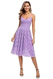 Atnlewhi Womens Spaghetti Strap V Neck Sleeveless Evening A Line Dresses Cocktail Formal Wedding Guest Lace Dress Light Purple