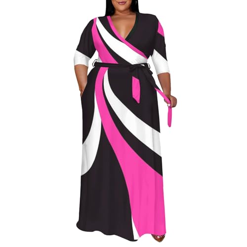 Image of Runwind Plus Size Maxi Dresses - 3 /4 Sleeve V Neck Long Dresses for Women (XL-6XL)
