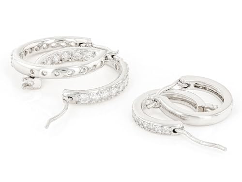 JTV Sterling Silver Hoop Earrings Set for Women - Platinum- or Yellow Gold-Plated Cubic Zirconia Hoops - 2 Pairs of 12.7 mm Faux Diamond Earrings - Lightweight, Elegant Jewelry Gift for Summer3