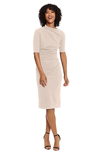 Image of Maggy London Women's Maggy London Women's Dresses Side Pleat Dress with Asymmetric Neck and Elbow Sleeves