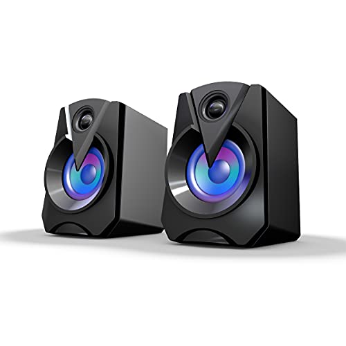 USB有線コンピューターPCスピーカー12Dサラウンドステレオ音質スピーカー、デスクトップ、ラップトップ、携帯電話、ゲームなどのさまざまなデバイスと互換性があり、USB電源ライン制御照明ボリューム (黒い)