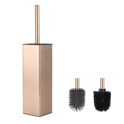 Image of Toilet Brush and Holder Set Rose Gold Freestanding for Bathroom