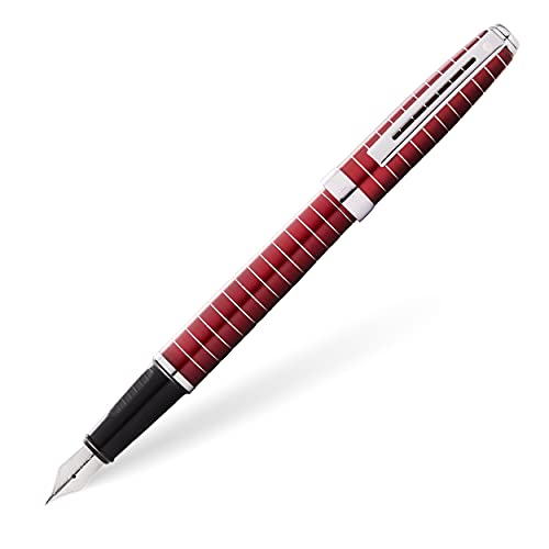 Image of Sheaffer 9165 Prelude Lacquer Fountain Pen (Medium) - Red with Chrome-Plated Horizontal Engravings and Trim