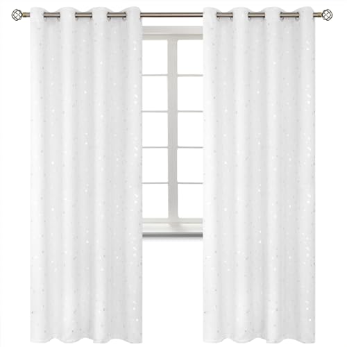 Image of BGment Kids Blackout Curtains for Bedroom - Grommet Thermal Insulated Silver Star Print Room Darkening Curtains for Living Room, Set of 2 Panels (52 x 84 Inch, White)