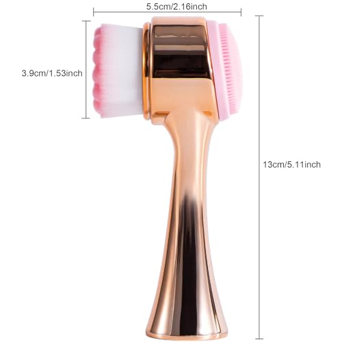 Yebeauty Facial Cleansing Brush, Silicone Face Scrubber, Ultra Fine Soft Bristles Exfoliating Face Wash Brush, Pore Deep Cleansing Double Side Face Skincare Tool for Massaging, Makeup Removal, Gold - Image 3