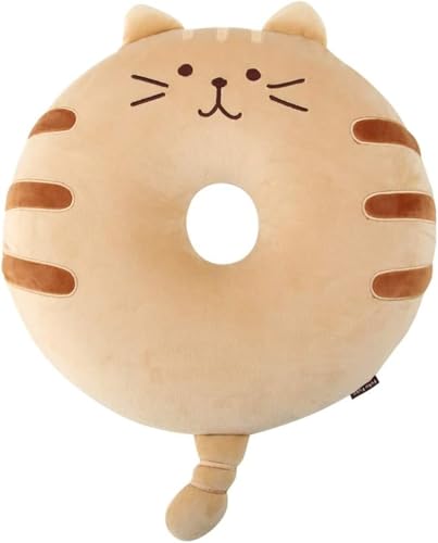 Hueyaus円座クッション ドーナツ型 座布団 腰当 猫 ねこちゃん 癒し系のクッション ミミとしっぽが可愛い顔型 シートクッション チェアパッド 椅子用 丸型 座布団 丸椅子 かわいい 可愛い ッション 柔らか モチフワ 腰痛対策 痔にも ドーナツ枕
